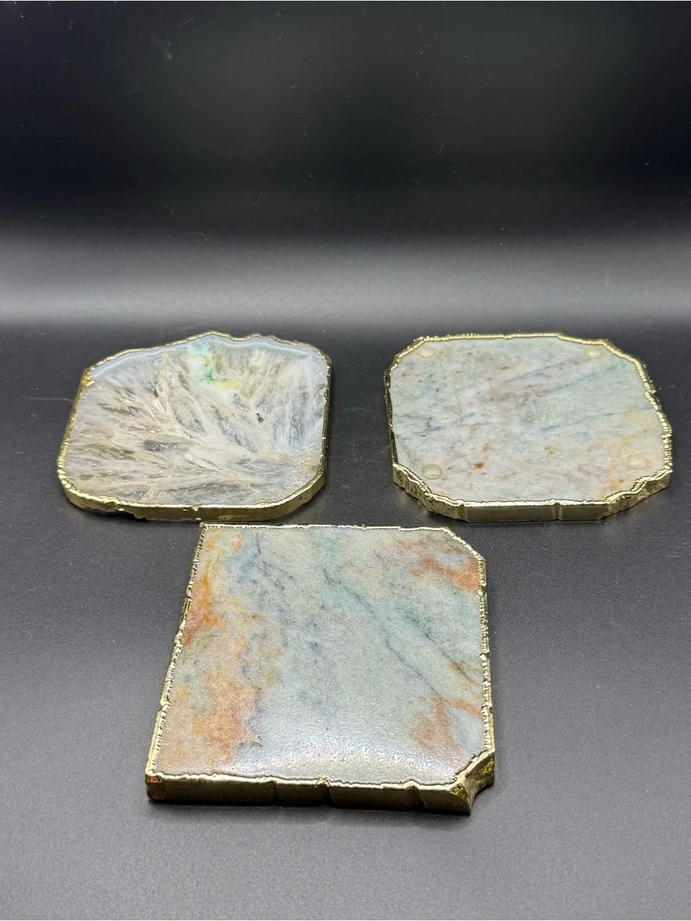 Anthropologie Marble Agate Coaster Trio with Gold Trim